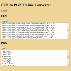 Interfaccia dello strumento per convertire posizioni FEN in PGN.